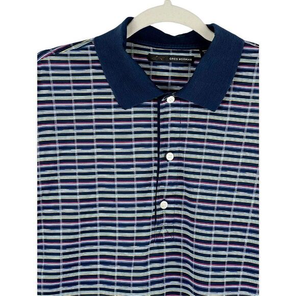 Greg Norman Cotton Golf Shirt Medium Blue Short Sleeve Stripes Pullover - Picture 3 of 4